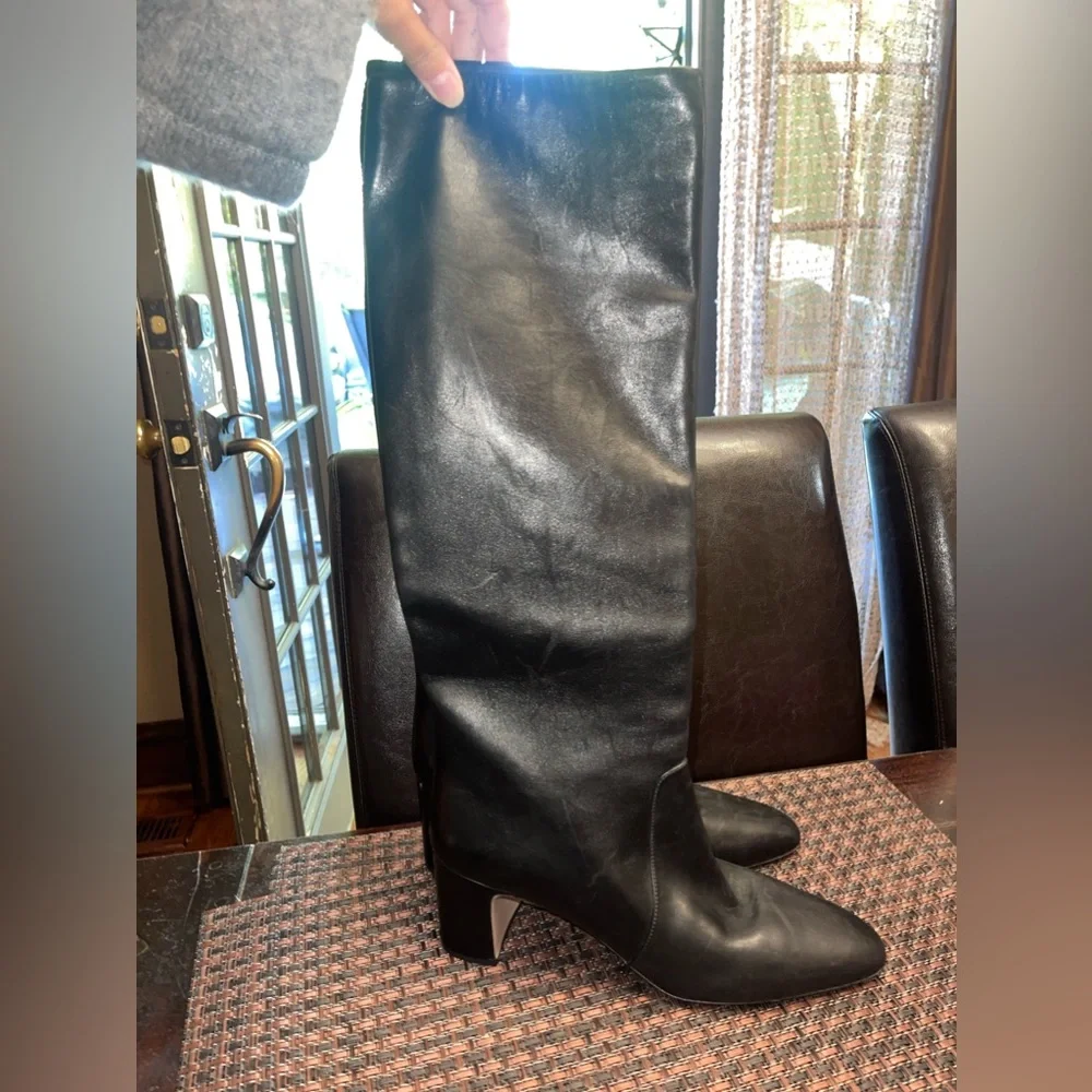 Prada Tronchetti Block Heel Knee High Leather Boots - Picture 6 of 9